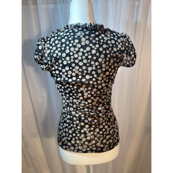 INCSize Small Blouse Button Front w/ Cap Sleeves Black & Tan - Picture 3 of 4